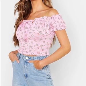 Boohoo Floral Peasant Crop Top